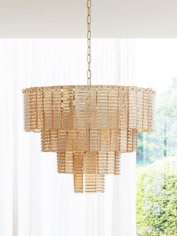 Lustră din sticlă și alamă aurie cu structură piramidală și elemente din sticlă suspendate în cascadă, 53 × 65 cm, „Versalia" - Img 4