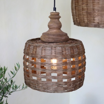 Lustra împletita manual din rattan si rachita, D31 cm - Img 3