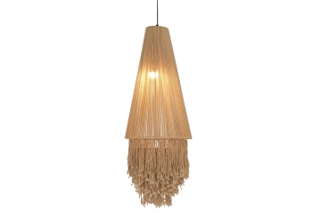 Lustră suspendată din bumbac și metal, natur, cu franjuri, finisaj natural, 100 x 36 cm, „Bonneval” - Img 4