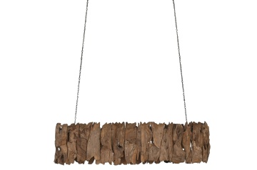 Lustră suspendată din lemn de tec lucrat manual și metal, natur și negru, 40 x 160 x 30 cm, „Pierrefonds” - Img 7