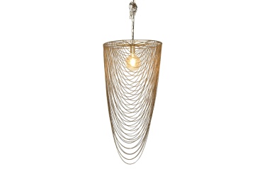Lustră suspendată din metal, auriu, cu lanțuri, finisaj antichizat, 98 x 46 cm, „Vernon” - Img 2