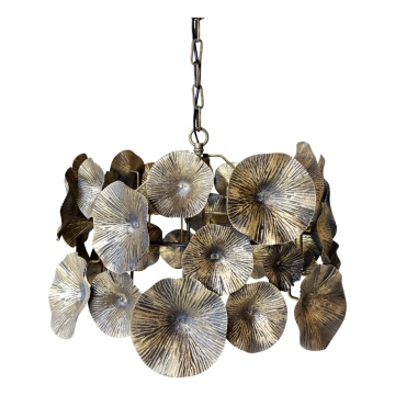 Lustră suspendată din metal, finisaj alamă antichizată, cu decor floral, Ø51 cm, „Fleur Antique”