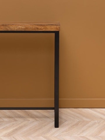 Masă consolă în stil eclectic din lemn de mango, maro, cu blat gros și picioare din metal negru, 98,5 x 180,5 x 40 cm, „Kirt” - Img 7
