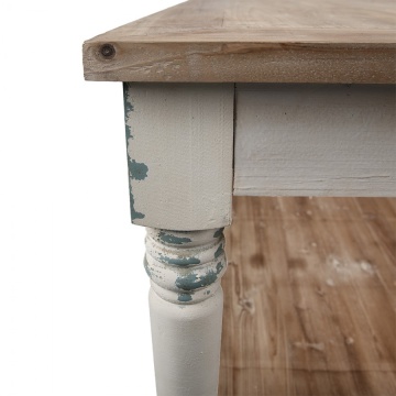 Masă de prezentare shabby chic din lemn, natur, cu raft inferior și picioare strunjite, finisaj alb antichizat, 85 x 180 x 70 cm, „Clarisse” - Img 4