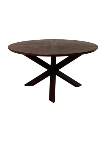 Masă dining rotundă din lemn de mango, maro, 6–8 locuri, cu picior central, diametru 150 cm, „Serina”