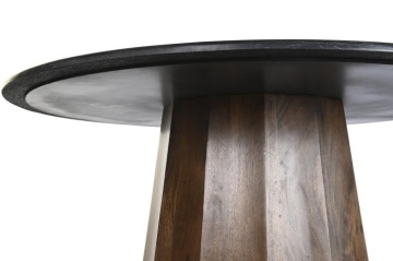 Masă dining rotundă din lemn de mango, negru, 4–5 locuri, cu blat din marmură și picior central, 76 x 120 cm, „Elwood” - Img 4