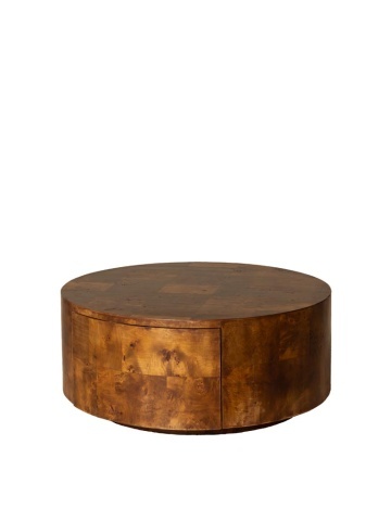 Măsuță de cafea din lemn masiv, rotundă, cu 1 sertar, maro antichizat, finisaj lucios, 90.5×34 cm, „Blurr" - Img 1
