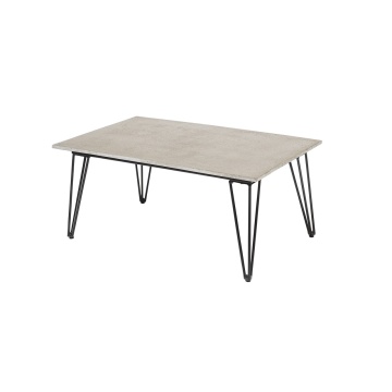 Măsuță de cafea dreptunghiulară din fibrociment și metal, gri și negru, de exterior, cu aspect de beton și picioare în V, 42 x 90 x 60 cm, „Mundo” - Img 2