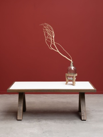 Măsuță de cafea dreptunghiulară din lemn de mango, natur și alb, cu blat alb în ramă de lemn și picioare în A, 45 x 120 x 60 cm, „Ibiza” - Img 2