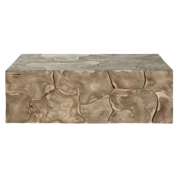 Măsuță de cafea dreptunghiulară din lemn de tec, natur, cu rondele de lemn îmbinate, finisaj natural, 40 x 120 x 76,5 cm, „Verna” – Ethnic Collections