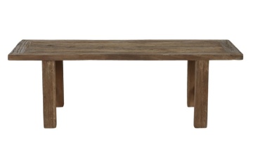 Măsuță de cafea dreptunghiulară din lemn de tec reciclat, natur, cu picioare masive, finisaj mat, 45 x 140 x 70 cm, „Deneris” – Ethnic Collections