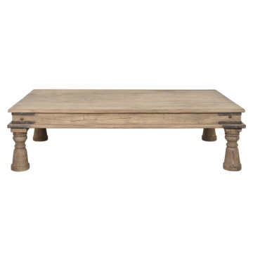 Măsuță de cafea dreptunghiulară din lemn masiv, natur, cu picioare în formă de balustru, finisaj mat, 45 x 170 x 107 cm, „Rostin” – Ethnic Collections