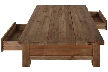Măsuță de cafea dreptunghiulară din lemn reciclat, natur, cu 2 sertare și nișă deschisă, finisaj mat, 38 x 130 x 90 cm, „Norwyn” – Ethnic Collections - Img 3