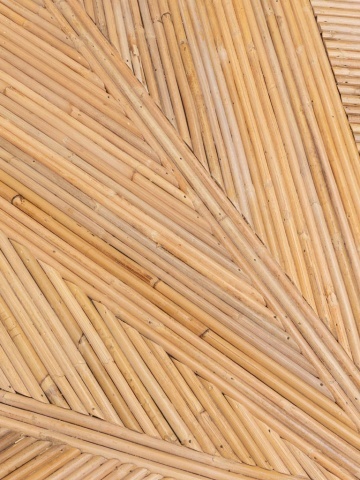 Măsuță de cafea ovală din ratan, natur, cu blat în model geometric și două baze cilindrice, 41 x 109 x 60,5 cm, „Carica” - Img 7