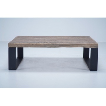 Măsuță de cafea pătrată din lemn de stejar și metal, natur și negru, cu blat gros și picioare tip sanie, 37 x 127 x 127 cm, „Alpha” - Img 5