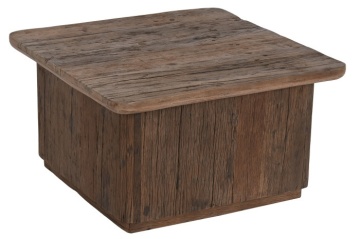 Măsuță de cafea pătrată din lemn reciclat, maro, cu bază plină și blat cu colțuri rotunjite, 39 x 70 x 70 cm, „Dravon” – Ethnic Collections - Img 2