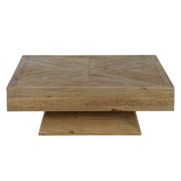 Măsuță de cafea pătrată din lemn reciclat, natur, cu blat în model geometric, finisaj mat, 36 x 100 x 100 cm, „Dervin” – Ethnic Collections