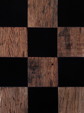Măsuță de cafea pătrată din lemn reciclat și marmură, natur și negru, model tablă de șah, finisaj mat, 33 x 90 x 90 cm, „Kadrie” - Img 5