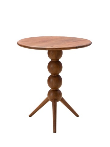 Măsuță de cafea rotundă din lemn de mango, cu picior central decorat cu sfere etajate, natur, finisaj satinat, 65×76 cm, „Bilabo" - Img 1