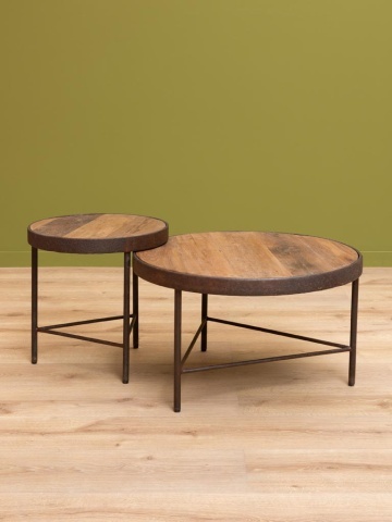 Măsuță de cafea rotundă din lemn de mango și metal, natur și alamă, cu ramă lată și trei picioare subțiri, finisaj antichizat, 41 x 71 cm, „Rusta” - Img 5