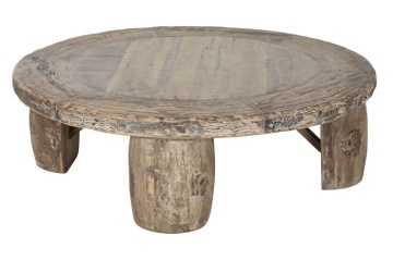 Măsuță de cafea rotundă din lemn de tec, natur, cu picioare masive și aspect rustic, finisaj natural, 40 x 125 cm, „Sido” – Ethnic Collections - Img 3