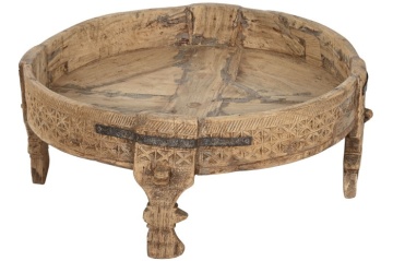 Măsuță de cafea rotundă din lemn masiv sculptat manual, natur, cu blat tip tavă, finisaj natural, 26 x 65 cm, „Bravura” – Ethnic Collections - Img 2