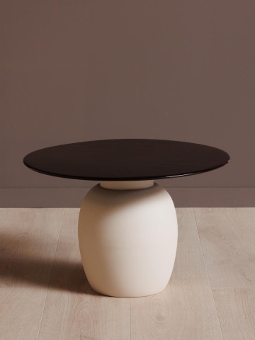 Măsuță de cafea rotundă din metal, maro și natur, cu bază în formă de vas, 42 x 60 cm, „Cappucino” - Img 2