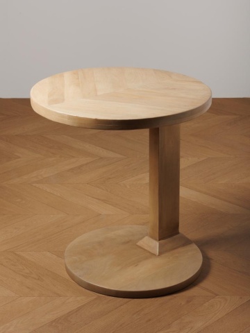 Măsuță laterală din lemn de mango, natur, rotundă, cu blat în model de parchet și picior lateral pe bază rotundă, 51 x 44 cm, „Parquet” - Img 2