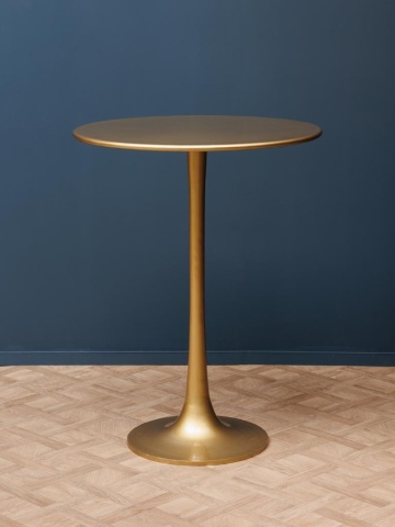 Măsuță laterală înaltă rotundă din metal, auriu, cu picior central evazat și bază rotundă, 107 x 81 cm, „Pop” - Img 4