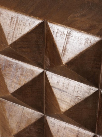 Măsuță laterală sculptată pătrată din lemn de mango, maro, cu relief în vârf de diamant, 61 x 59 x 59 cm, „Tenere” - Img 4