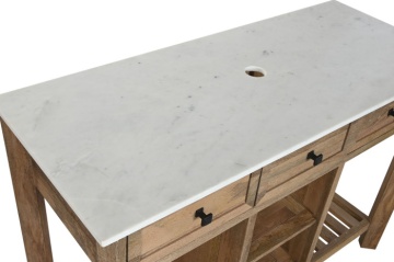 Mobilier de baie din lemn masiv de mango și blat ceramic alb, chiuvetă inclusă, 2 sertare și 2 polițe, 120 x 50 x 82 cm, „Marble" - Img 5