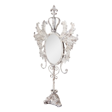 Oglinda alba, de masa, din metal, cu aspect vintage, 37x14x68 cm - Img 2