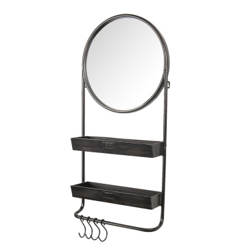 Oglinda de perete, neagra, din metal, cu 2 sertare si 4 agatatori, 38x89 cm - Img 2