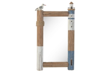 Oglindă decorativă 3D de perete din lemn reciclat și sticlă, 45×5×77 cm, „Lighthouse"