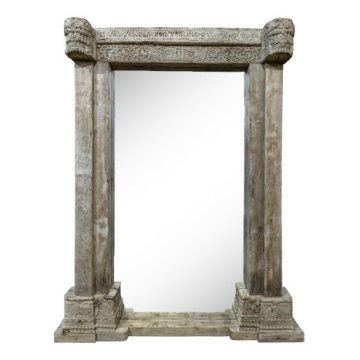 Oglindă din lemn masiv de tec sculptat manual, 150x18x210 cm, "Ancient" - Img 5