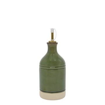 Olivieră din ceramică antichizată verde, pentru oțet , cu dozator metalic auriu, 23×8,5 cm, „Mireille"