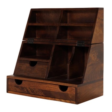 Organizator de birou din lemn de mango, maro, cu 2 sertare, 7 compartimente și capac rabatabil, 55 x 55 x 30 cm, „Oswald”