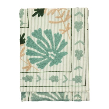 Pătură din bumbac brodată manual cu motive suzani, 130×180 cm, „Suzani Green"