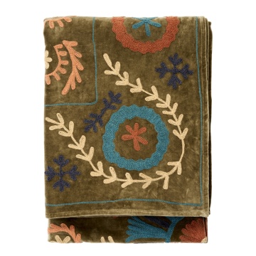 Pătură din catifea brodată manual cu broderie suzani, 130×180 cm, „Suzani”