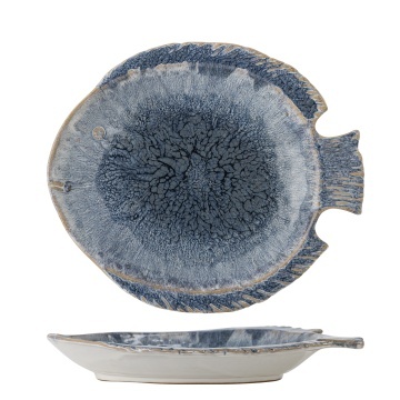 Platou de servire din ceramică albastră, în formă de pește, cu margini neregulate, „Fae", 35,5 x 30,5 x 4,5 cm - Img 2