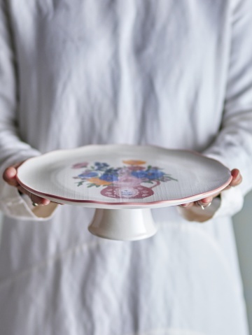 Platou de servire din ceramică cu motive florale pictate manual, 28×9 cm, „Dorothy" - Img 3