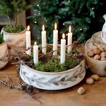 Platou decorativ crem din ceramică, cu motive de ghirlande de brad, D30 cm „Garland” - Img 4