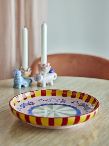 Platou decorativ din ceramică artizanală, multicolor, pictat manual cu pisici și motive geometrice, 30x6 cm, „Missy" - Img 5