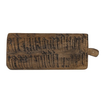 Platou decorativ din lemn reciclat, cu model gravuri antice, „Gratia", 53 x 20 x 1,5 cm