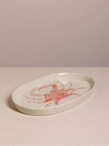 Platou oval din ceramică cu crab roșu, 29×18 cm - Img 5