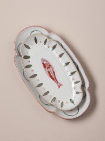 Platou oval din ceramică, roșu, 23×12 cm, "Marine" - Img 4