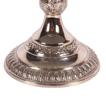 Platou pentru tort din alamă și sticlă, argintiu, pe picior, cu blat din sticlă și picior ornamentat cu mânere, 22 x 33 cm, „Sheffield” - Img 4