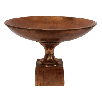 Platou rotund din aluminiu, bronz, pe bază, finisaj antichizat, 51 x 72 cm, „Festin”
