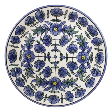 Platou rotund din ceramică pictată manual, Ø 37 x H 4,3 cm, albastru, „Selina"