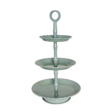 Platou vintage cu 3 niveluri din metal, verde sage, margini punctate, Ø 22 cm, „Prairie" - Img 2